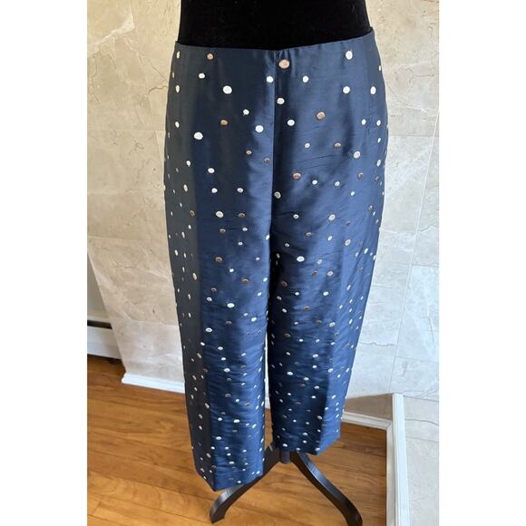 Talbots Silk Blend Ankle Pants - 12, Navy Swiss Dot Lined Holiday Hostess Party - Picture 6 of 10